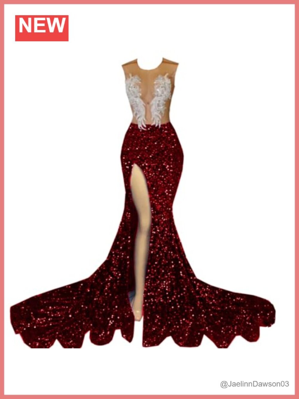 Ikerenwedding Sequin Beaded Mermaid Prom Evening Gown Pageant Sweep Train